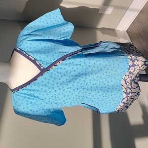 Mary Engelbreit Whimsical Blue Floral Scrub‎ Top Size Large
